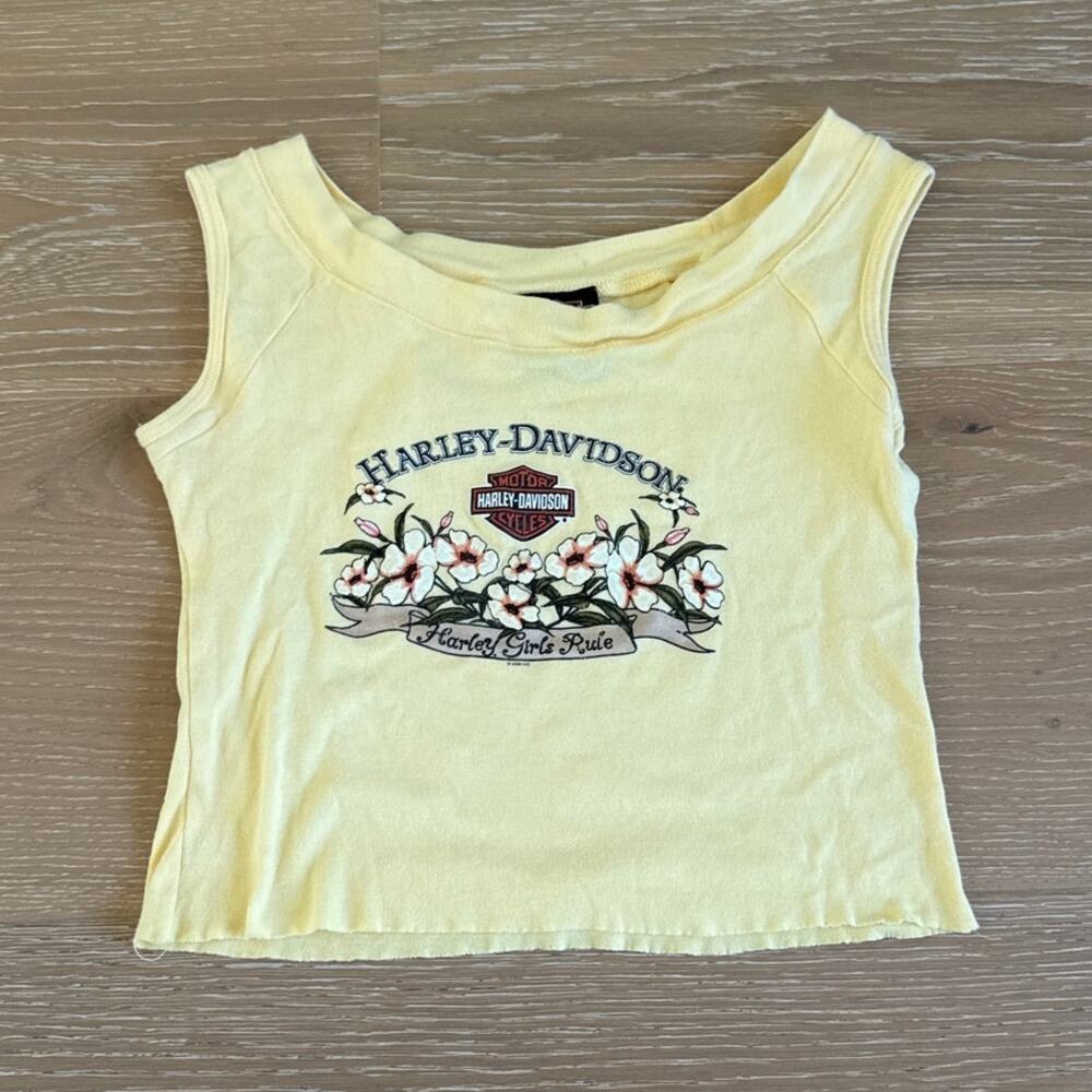 Harley Davidson Tank Top Cropped Girls Rule Size M Yellow
